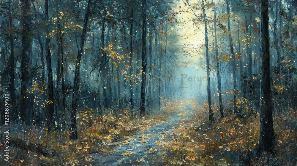 Serene autumn forest path with soft light. Serene autumn forest path with soft light.