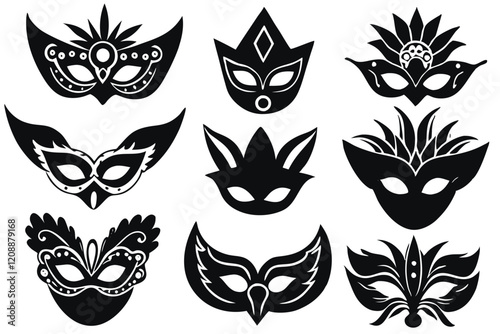 Set of differents masquarade mask silhouette vector illustration