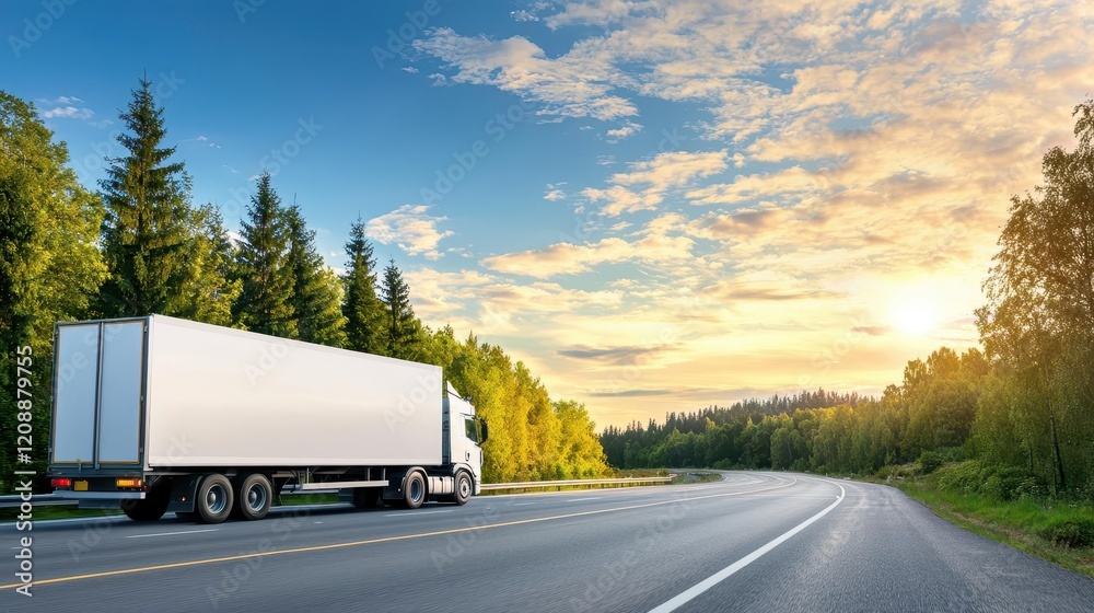Obraz premium Autonomous truck with realtime cargo tracking overlay, nextgen logistics systems, efficient freight management