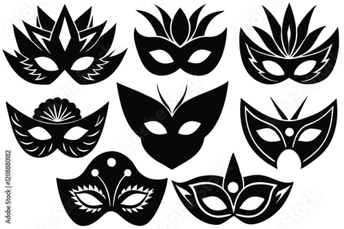 Collection festive mask icons symbols