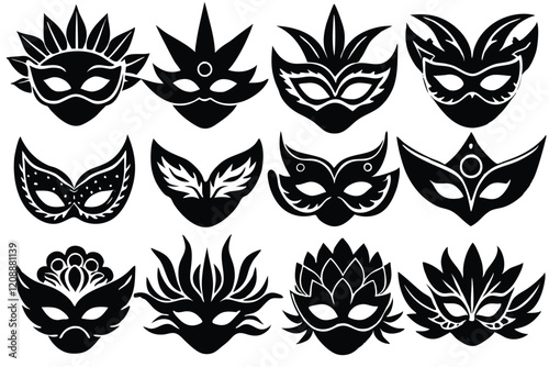 Set of hand drawn carnival masks