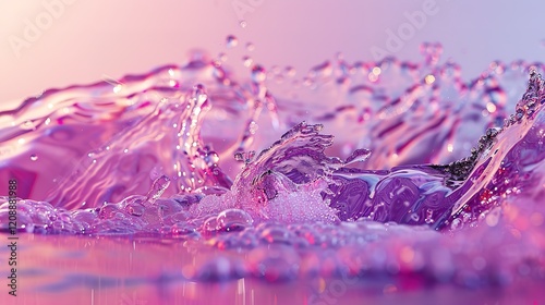 Abstract liquid with soft pink and purple tones and bokeh highlights creating a dynamic splash