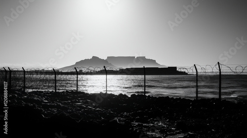 Prison silhouette on a black and white