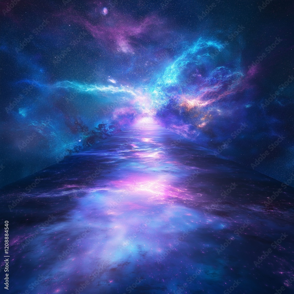Obraz premium Infinite starry pathway leading to radiant light in the universe