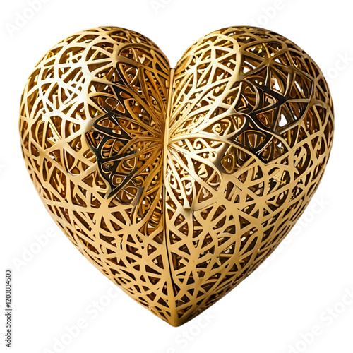 Elegant Golden Filigree Heart Ornament - Decorative Metal Love Symbol for Wedding, Valentine's Day, and Romantic Design