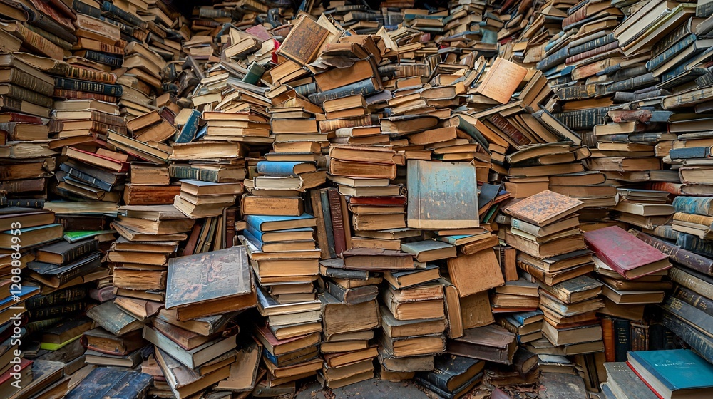 Fototapeta premium Huge pile of antique books filling a room.