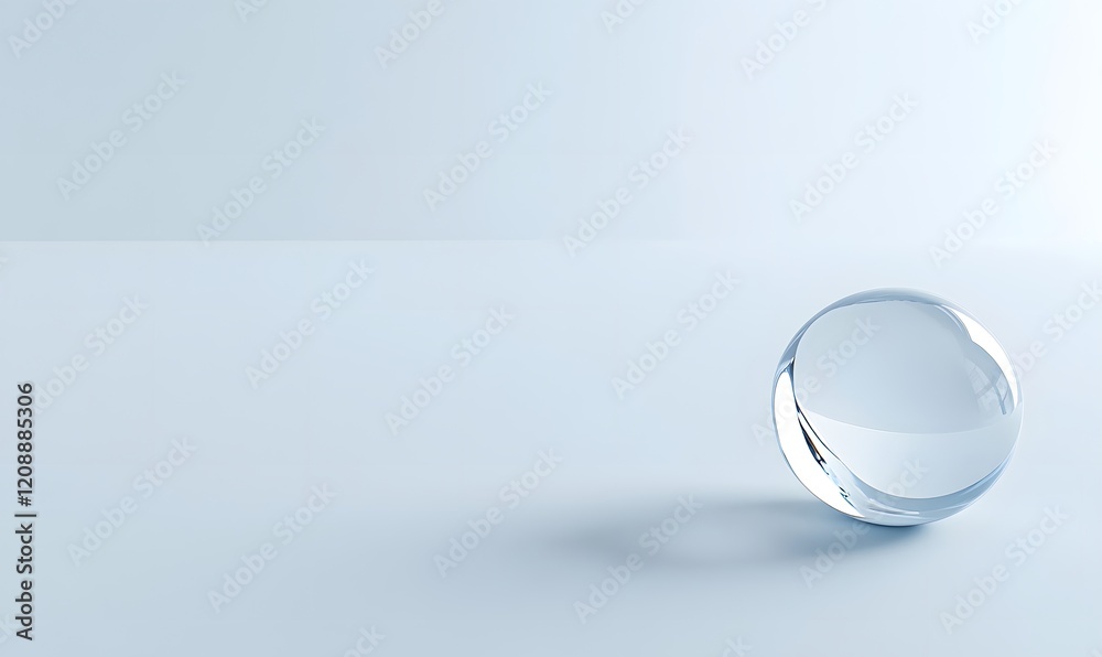 Glass sphere on light blue surface, minimal background, product display Glass sphere on light blue surface, minimal background, product display