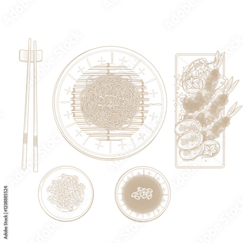 Vector Illustration Logo Line art Top View Cold Tenzaru Soba
