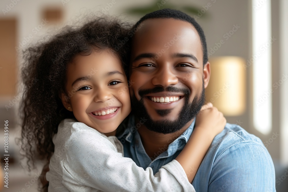 Happy African American Father and Daughter Embrace, Showing Love and Family Bond Happy African American Father and Daughter Embrace, Showing Love and Family Bond