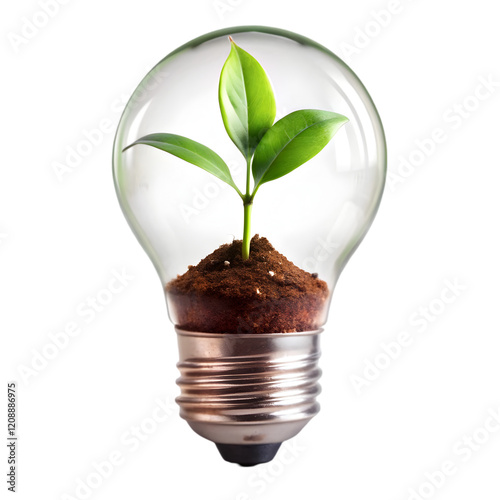 Bulb with plant inside on white background