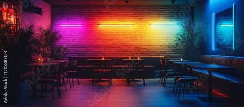 Neon Nights: Vibrant Cocktail Lounge with Tropical Ambiance photo