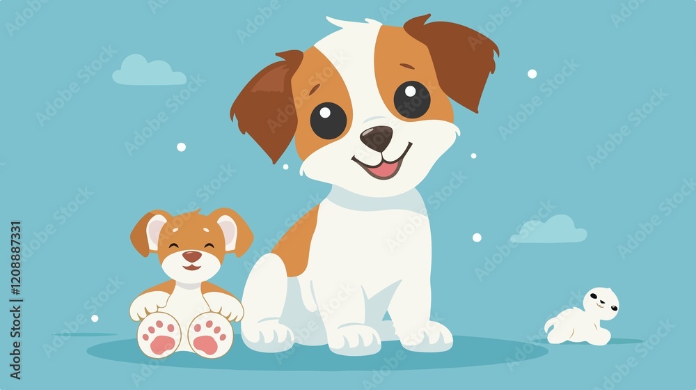 Fototapeta premium Adorable Puppy Poses Happily Near Blue Background
