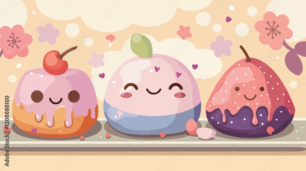 Adorable Japanese Mochi Characters in Vector Illustration