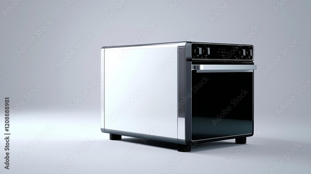 A modern toaster oven, compact kitchen appliance, realistic 3D rendering, stainless steel and black accents, isolated on white background A modern toaster oven, compact kitchen appliance, realistic 3D rendering, stainless steel and black accents, isolated on white background