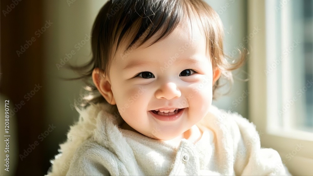 A smiling baby radiates joy, capturing the essence of innocence and warmth in a tender moment. A smiling baby radiates joy, capturing the essence of innocence and warmth in a tender moment.
