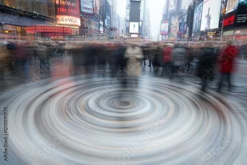 A Dynamic and Blurred Scene of Busy Pedestrians in Times Square, New York City, Capturing the Energy and Movement of Urban Life in a Vibrant Metropolis