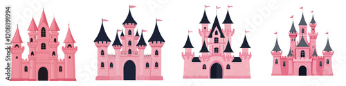 Whimsical and Magical Pink Castle Suitable for Children s Products Game Assets or Fantasy Themed Designs  This colorful photo