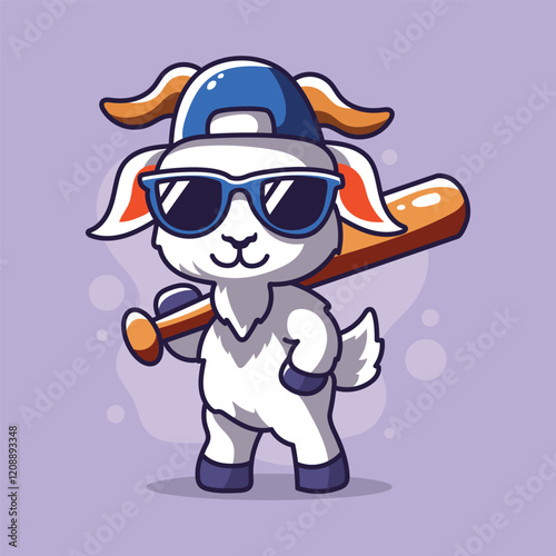 Cute cartoon goat in baseball  mascot. vector illustration.