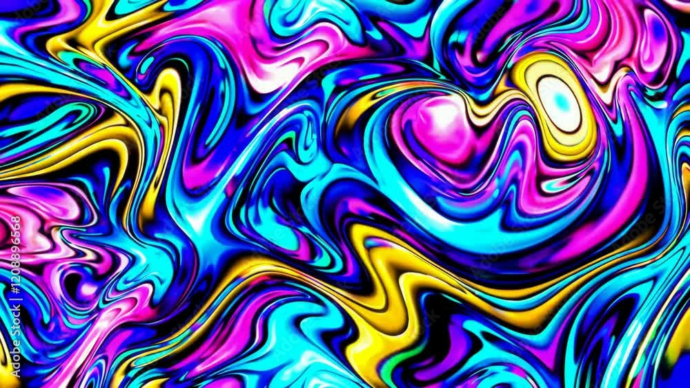Vibrant abstract swirl pattern with neon colors, psychedelic art concept