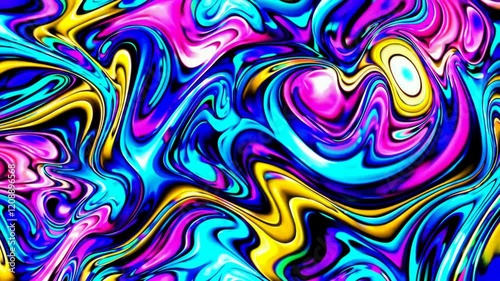 Vibrant abstract swirl pattern with neon colors, psychedelic art concept