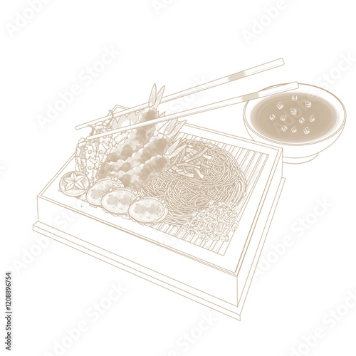 Vector Illustration Logo line art Japanese Tenzaru Soba