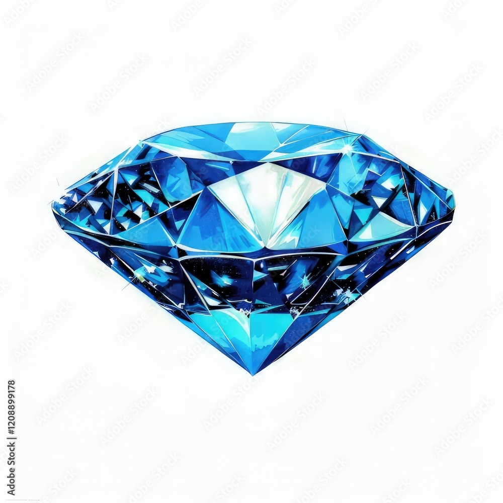 A vivid blue diamond with intricate facets reflecting light. isolated on white background A vivid blue diamond with intricate facets reflecting light. isolated on white background