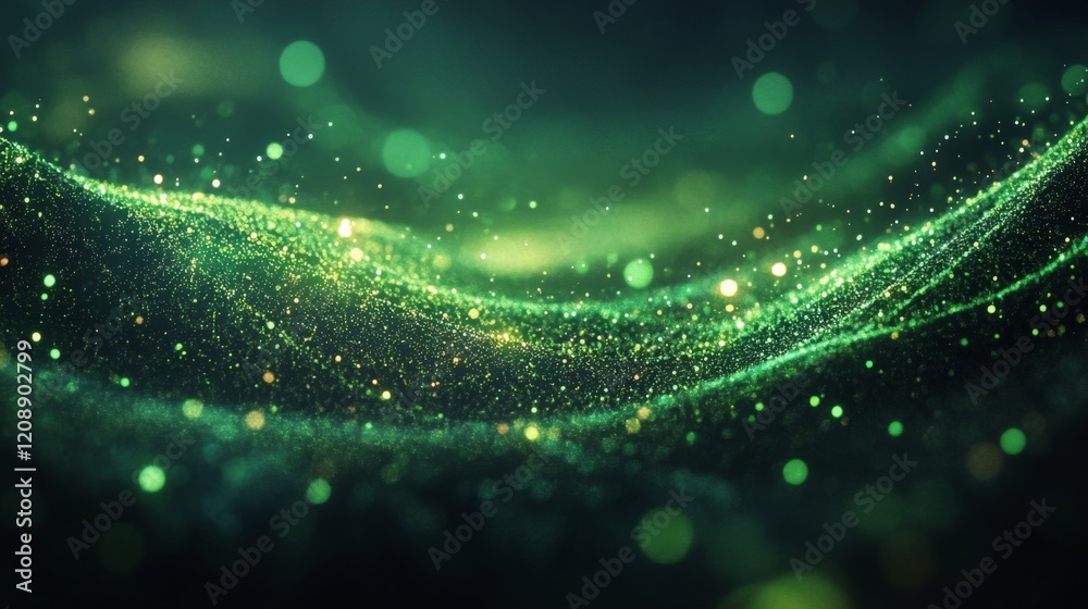 Green Glittering Particles Form Wavy Abstract Landscape Green Glittering Particles Form Wavy Abstract Landscape