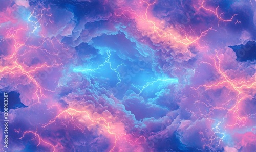 A stormy energy-themed background showing vivid lightning bolts streaking through a cloudy, electric blue sky, with subtle glowing effects  photo