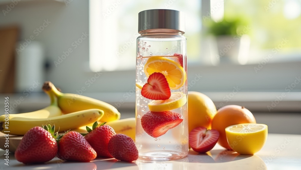 Elegant Water Bottle Product Photography - Hydration, Active Lifestyle, Sports, and Wellness Marketing and Advertising Concepts