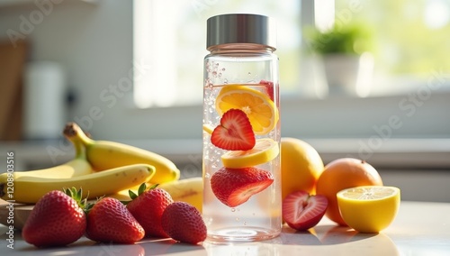 Obraz na płótnie Elegant Water Bottle Product Photography - Hydration, Active Lifestyle, Sports, and Wellness Marketing and Advertising Concepts w salonie