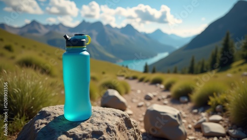 Obraz na płótnie Elegant Water Bottle Product Photography - Hydration, Active Lifestyle, Sports, and Wellness Marketing and Advertising Concepts w salonie