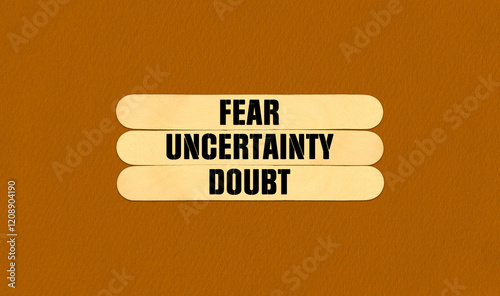 FUD Fear Uncertainty Doubt Symbol. Concept word Fear Uncertainty Doubt on beautiful wooden stick. Beautiful Orange Chart Paper Background. Business and FUD Fear Uncertainty Doubt concept. Copy space