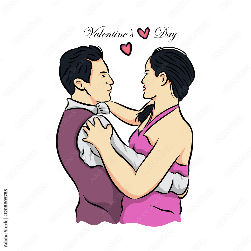 Icon of a couple celebrating Valentine's Day on February 14th. This vector illustration can be applied to greeting cards, posters. Happy valentine's day. Icon of a couple celebrating Valentine's Day on February 14th. This vector illustration can be applied to greeting cards, posters. Happy valentine's day.