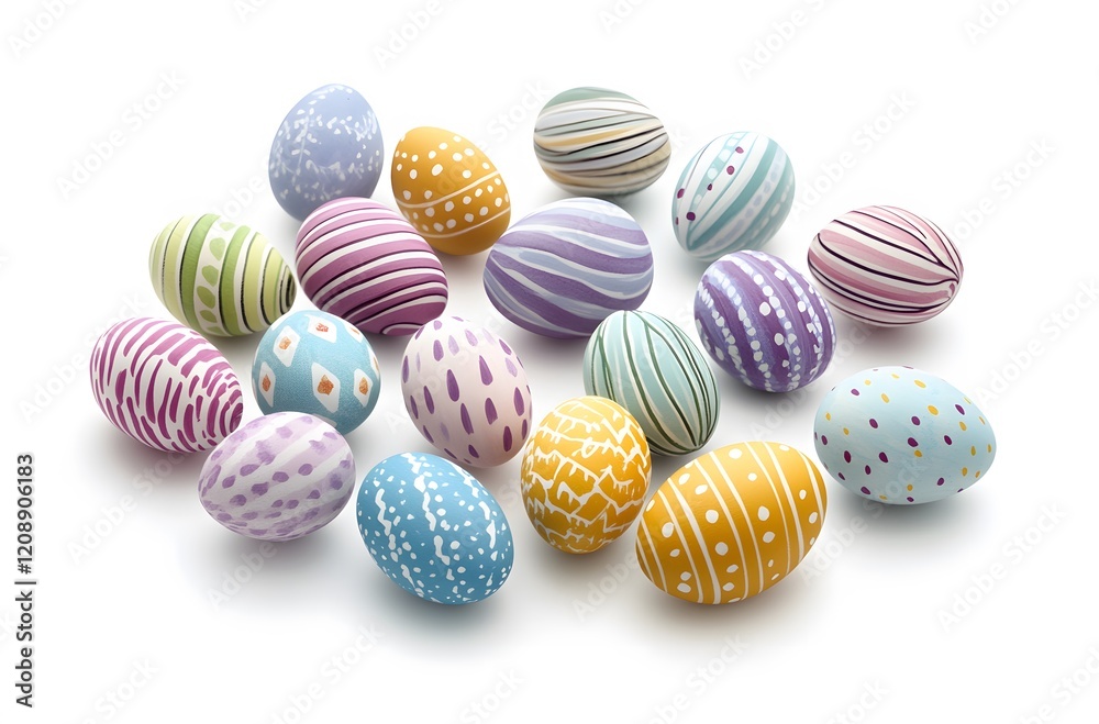 Obraz premium Colorful Decorated Easter Eggs Arranged On White Background
