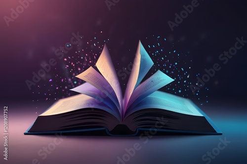 Open antique book over wooden desk
