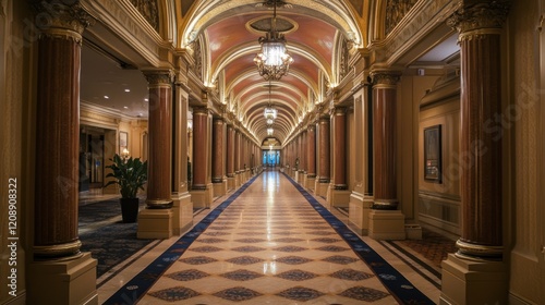 Grand Hotel Corridor: Elegant Architecture and Interior Design