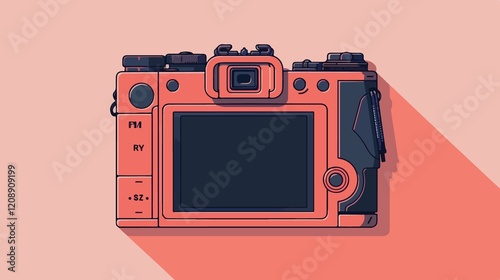 Professional Digital Camera Back Side Flat Vector Illustration