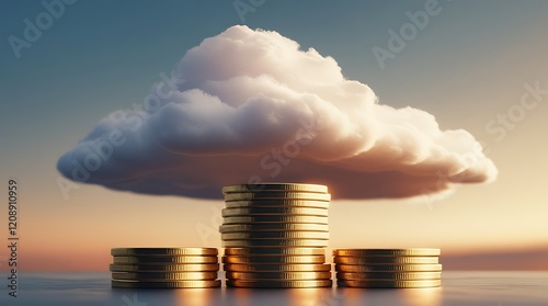 cloud computing wealth concept golden coins stack digital economy financial innovation future investment virtual storage business growth technology prosperity modern savings illustration

 photo
