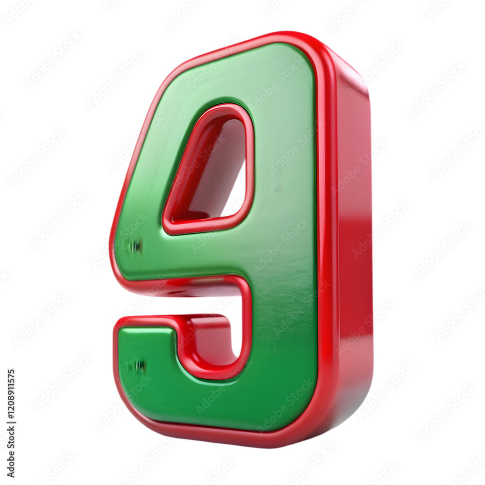 3d Red and Green letter 9 on white background 3d Red and Green letter 9 on white background
