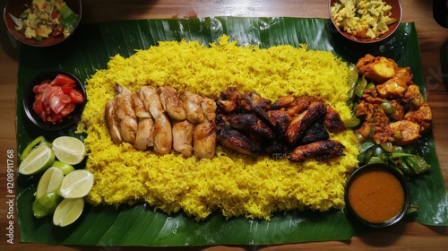 Delicious Nasi Minyak with Roasted Chicken and Sides