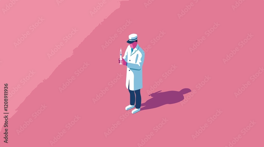 Professional Doctor with Syringe Vaccine Isometric Icon