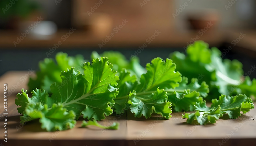 Fresh Kale Leaves on Wooden Table Healthy Food Fresh Kale Leaves on Wooden Table Healthy Food