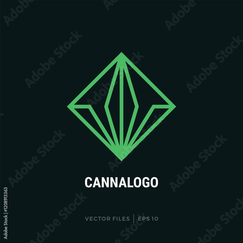 simple cannabis marijuana logo design in the shape of a diamond with an outline