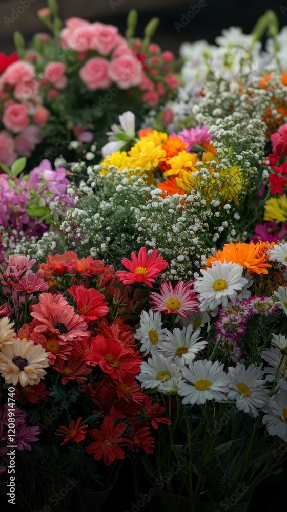 Obraz premium Vibrant Bouquet Colorful Flowers Daisies Gerbera Roses