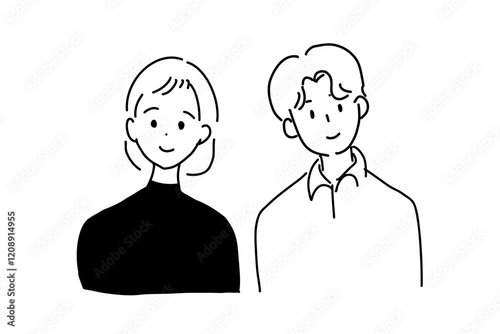 笑顔の夫婦　線画