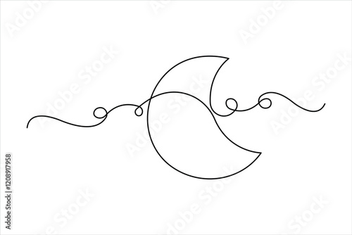 Moon continuous one line art drawing of Ramadan Kareem and Eid banner in outline vector illustration

