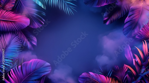 Neon Tropical Leaves Frame Background Design