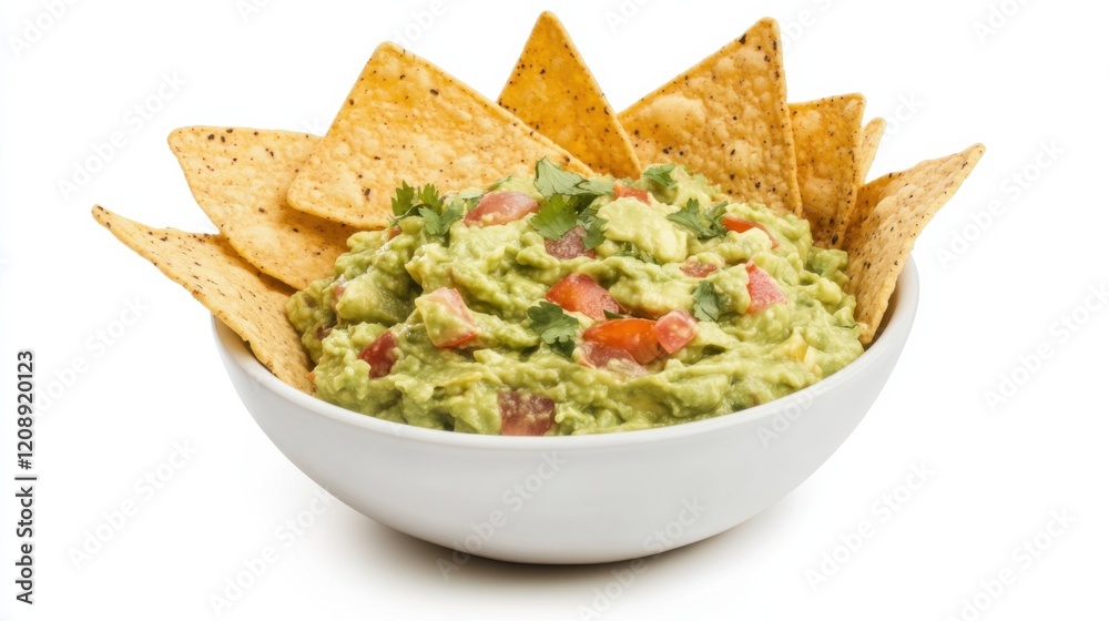 A bowl of creamy guacamole served with crispy tortilla chips, Its vibrant green color and smooth texture invitingly displayed A bowl of creamy guacamole served with crispy tortilla chips, Its vibrant green color and smooth texture invitingly displayed