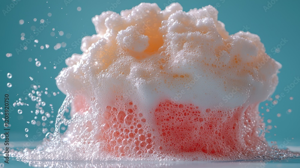 Fototapeta premium A vibrant, bubbly foam overflowing from a container, creating a playful and dynamic scene.