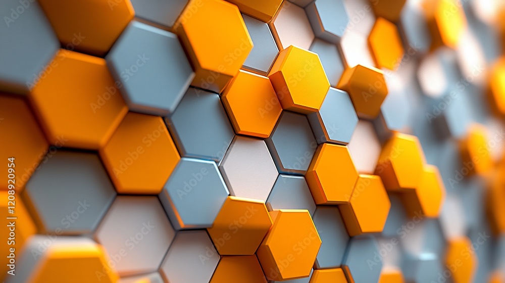 Abstract 3D hexagonal pattern in orange, gray, and white. Abstract 3D hexagonal pattern in orange, gray, and white.